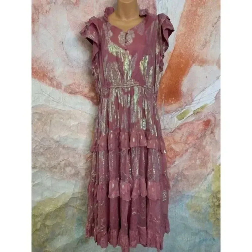 Anthropologie 🪷Ollari Orchid tiered  ruffles opalescent Dress in lilac Small ⭐️ - Picture 4 of 10